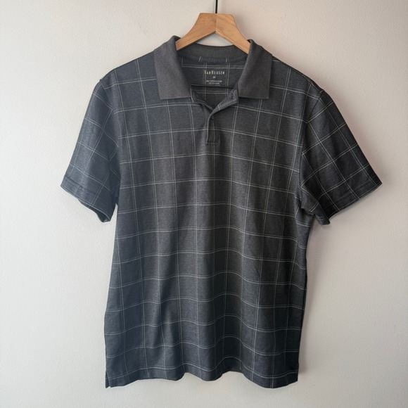 Van Heusen Other - Van Heusen Men's Short Sleeve Plaid Polo Shirt Gray Size Medium